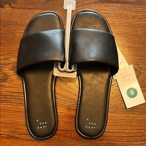 A New Day Black Slide Sandals